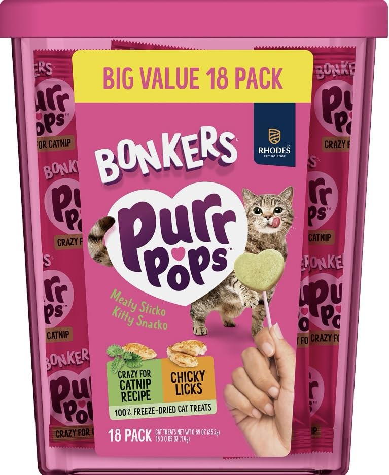 Bonkers Purrpops: bocados de pollo con catnip en forma de corazón para un snack