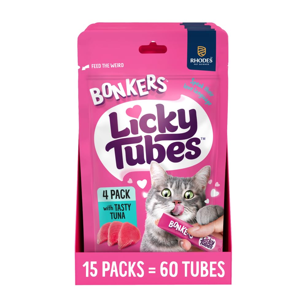 Bonkers Licky Tubes con atún para gatos, delicioso premio
