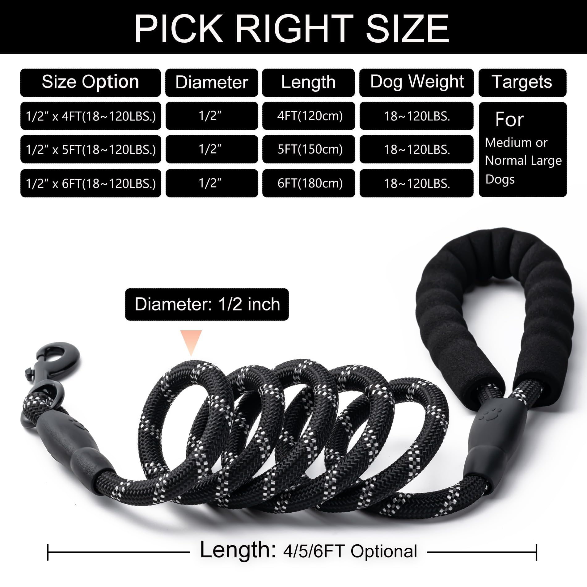 BOOMIBOO correas perro longitud ajustable 4-5-6 pies: libertad controlada para diferentes razas.