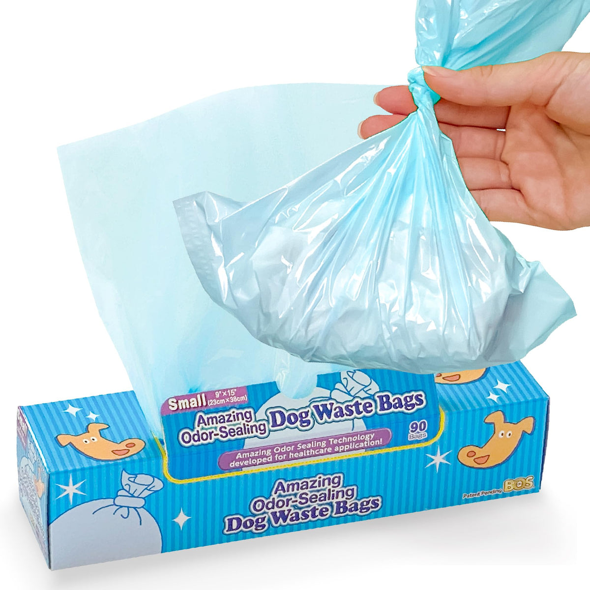BOS bolsas-desechos-perro-sellado-olor, duraderas y sin fragancia para uso diario.