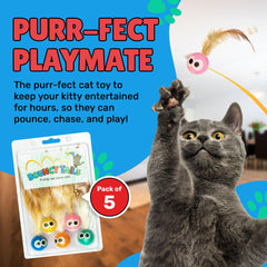 Bouncy Tails pelota interactiva para gatos con plumas, fomenta juego