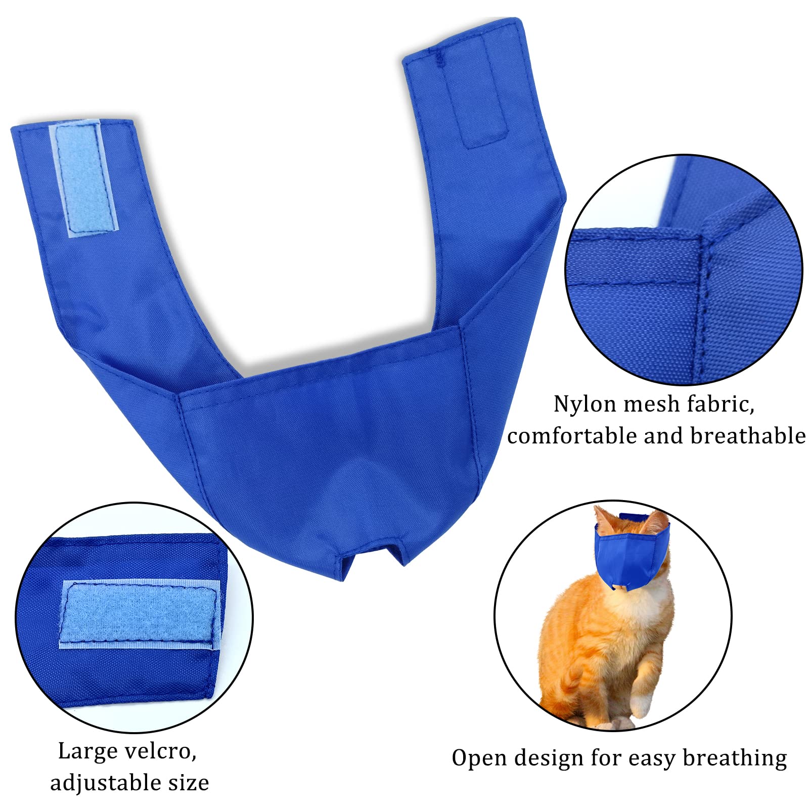 Bozal para gato con malla transpirable azul, talla mediana, cómodo para paseos.