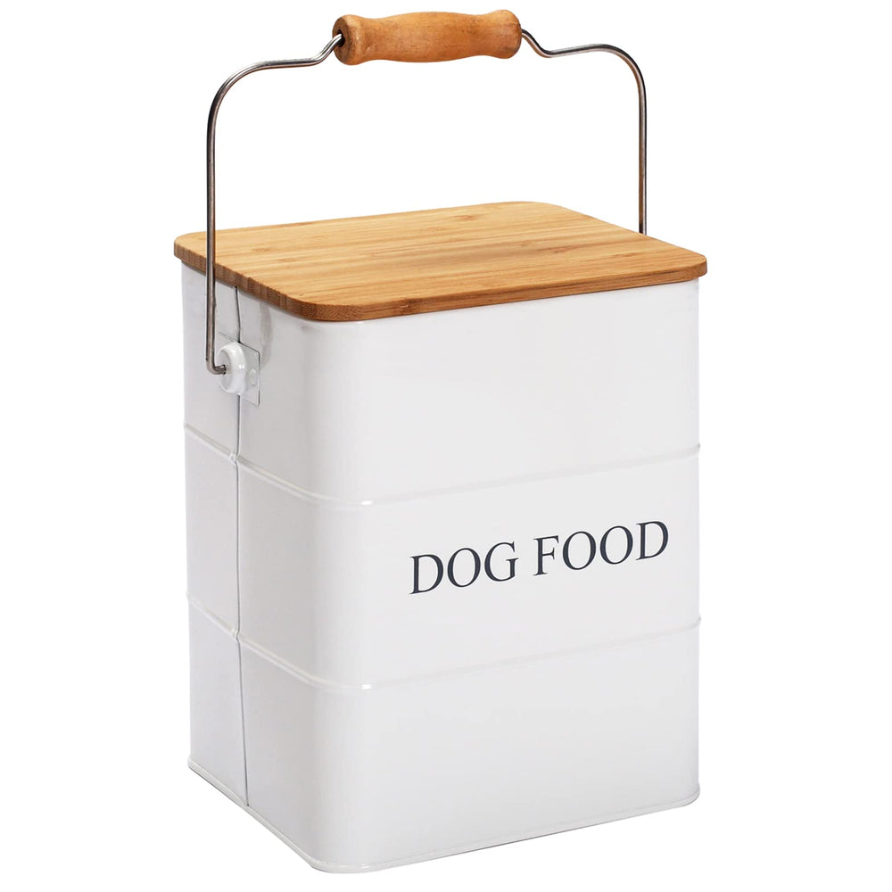 Brabtod lata de almacenamiento para comida de perro con tapa de madera mantiene la frescura.