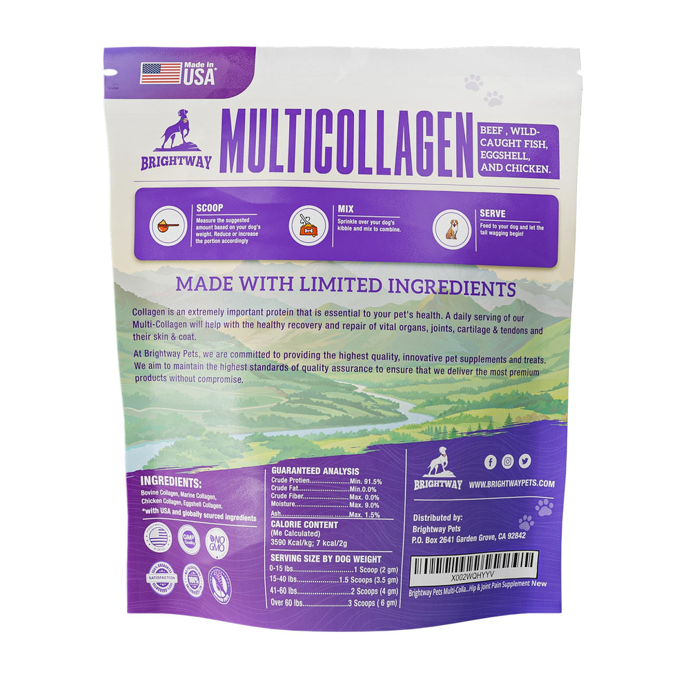 Brightway Pets envase con mezcla de colágenos para piel y pelaje saludables.
