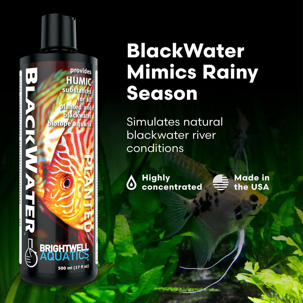 Brightwell Aquatics BlackWater etiqueta detallada y coloración natural