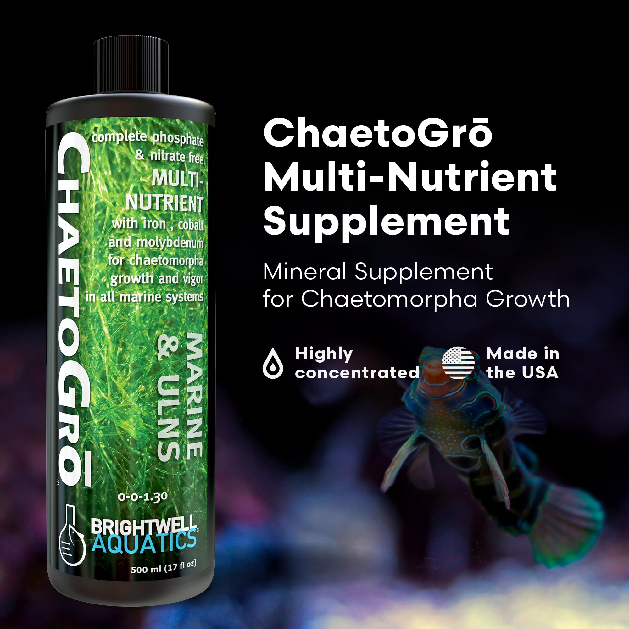 Botella ChaetoGro de Brightwell Aquatics para usos en acuario marino