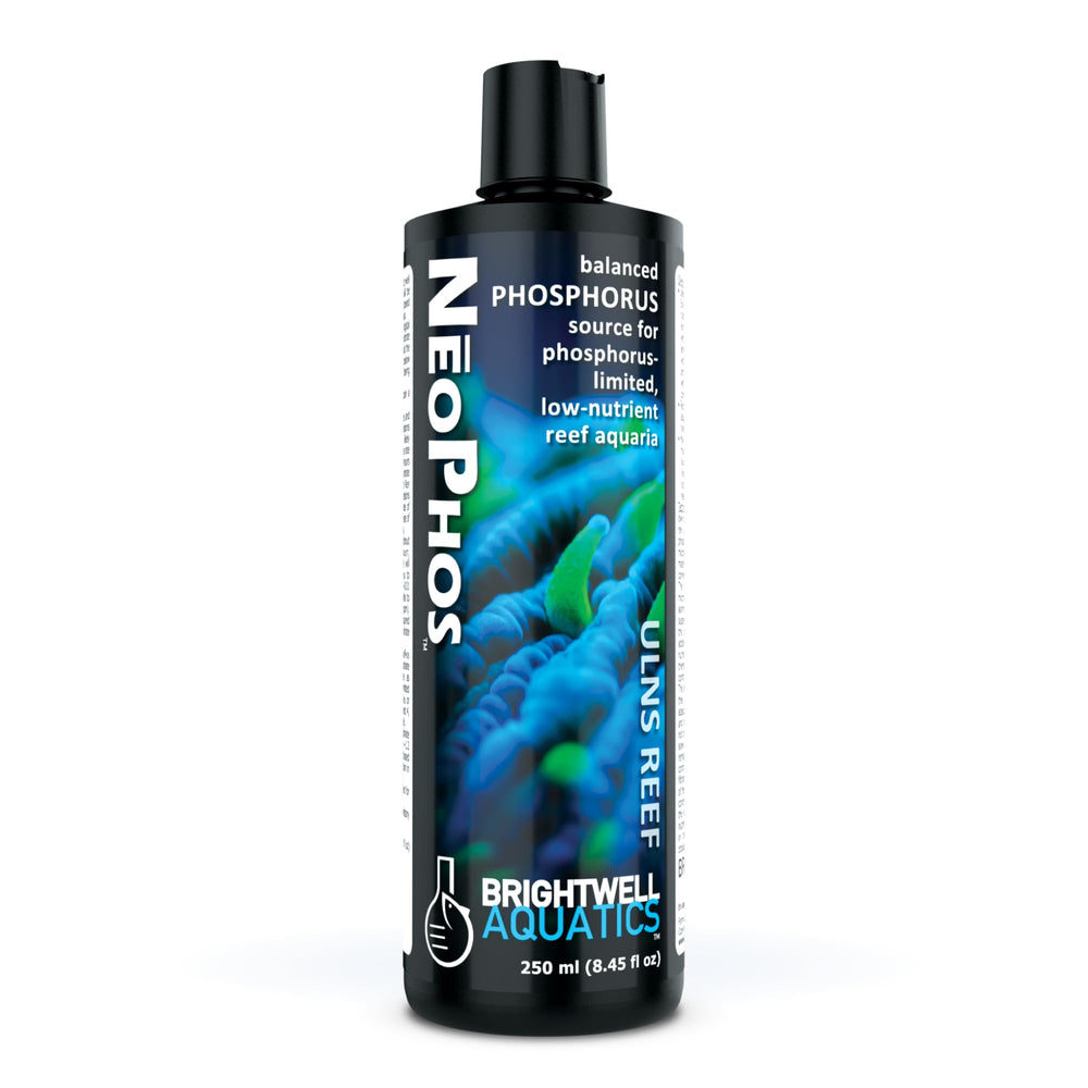 NeoPhos de Brightwell, botella visible, fuente de fósforo para acuarios ULNS.