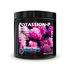 Brightwell Potassion-P dosis de potasio para mantener niveles estables en acuario de arrecife.