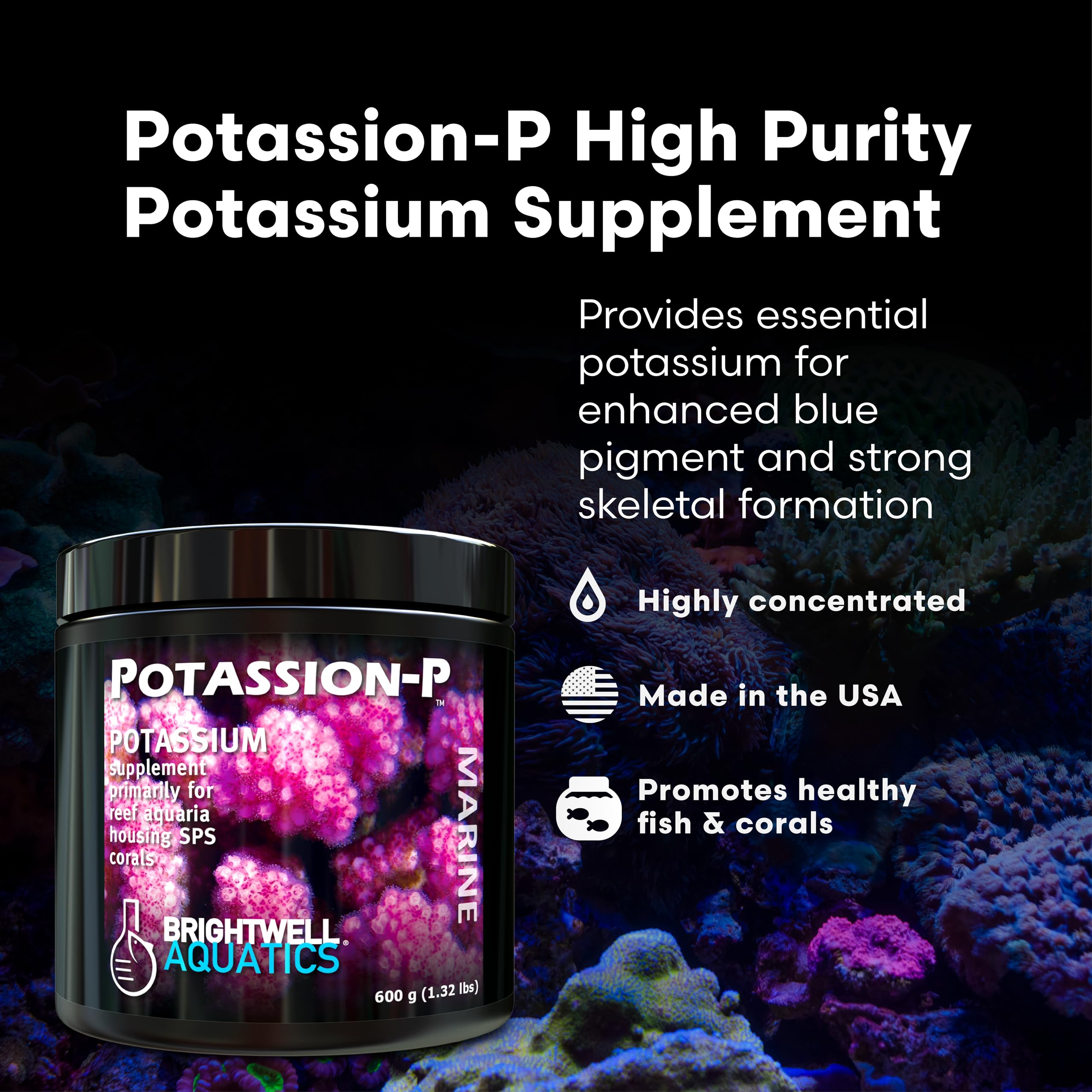 Brightwell Potassion-P polvo de alta pureza para el crecimiento de corales SPS.
