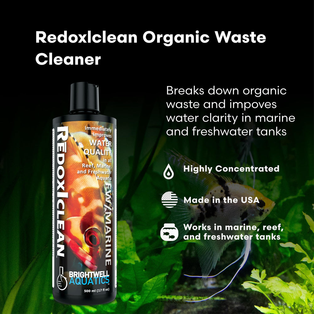 Brightwell Aquatics RedoxIclean, etiqueta del producto, indica uso recomendado para acuarios.