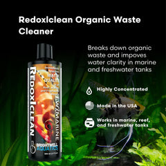Brightwell Aquatics RedoxIclean, etiqueta del producto, indica uso recomendado para acuarios.