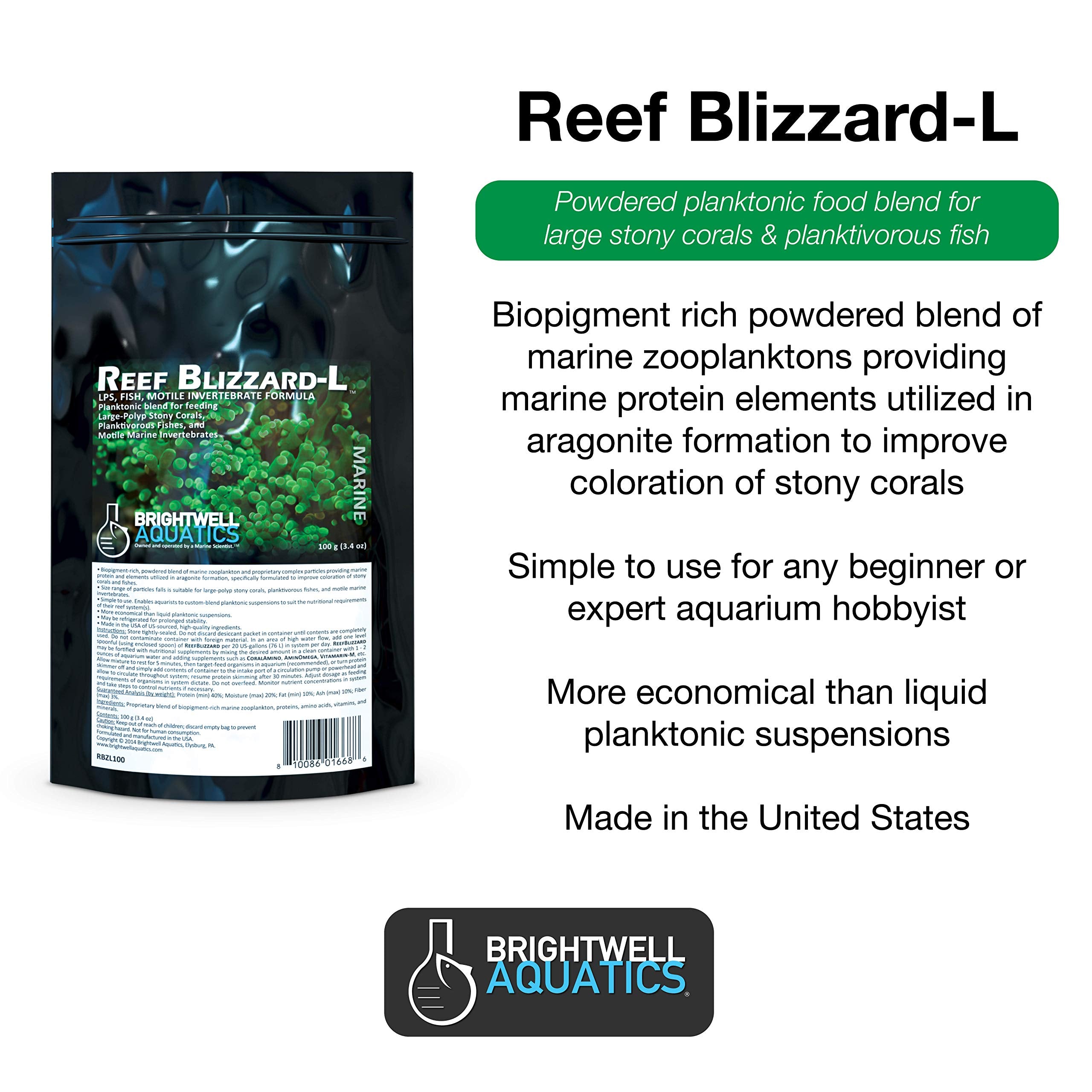 Reef Blizzard L, mezcla nutritiva en polvo, útil para alimentar corales y peces planktívoros.