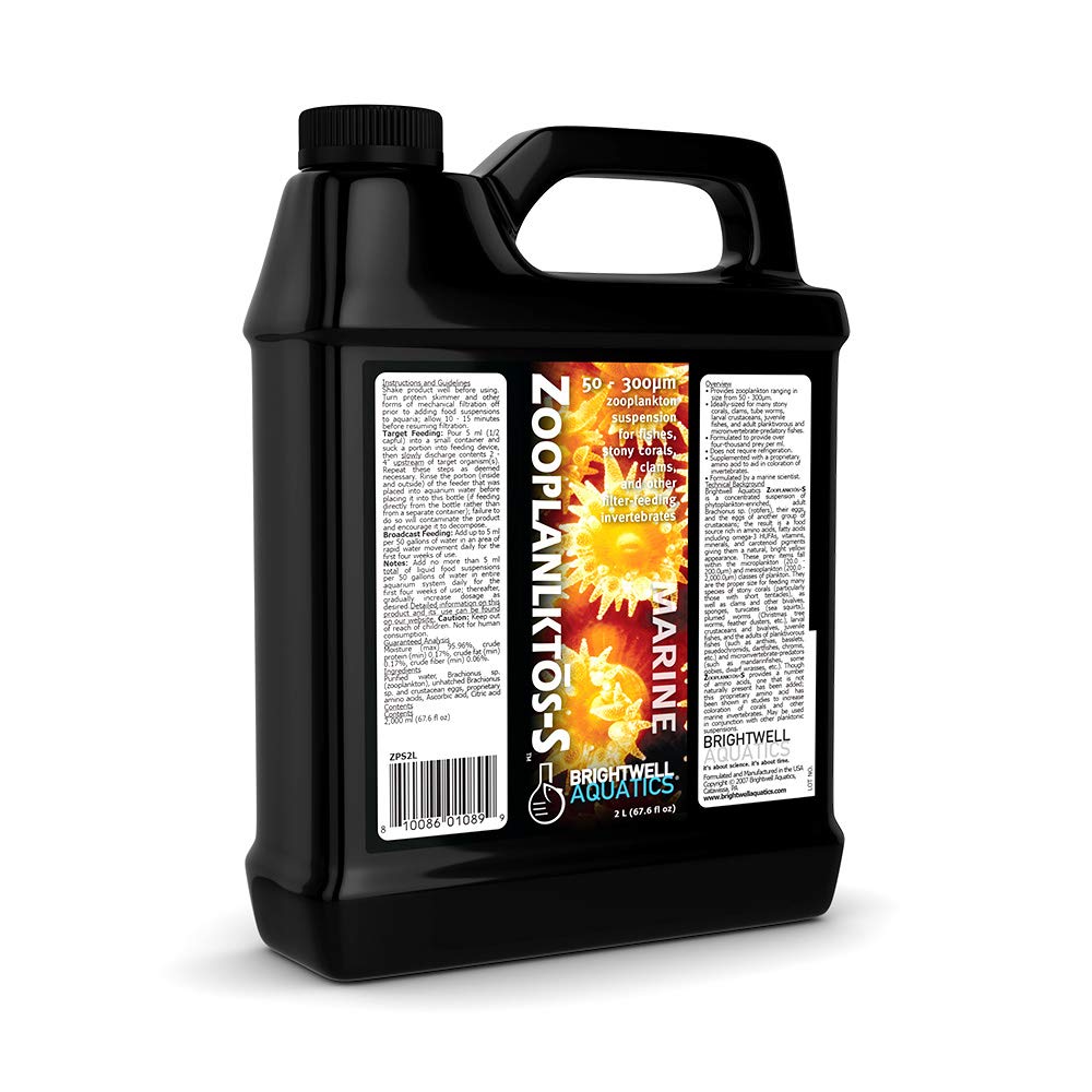 Brightwell Aquatics Zooplanktōs-S, botella lista para alimentar corales y peces planktívoros.