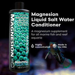Brightwell Magnesion Líquido: etiqueta frontal que muestra la concentración para uso continuo.