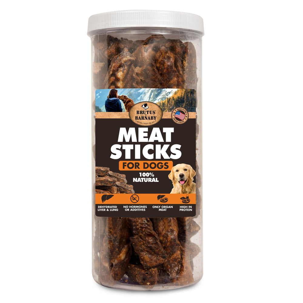 BRUTUS & BARNABY empaque de tiras de órganos; snack saludable para perros y gatos.