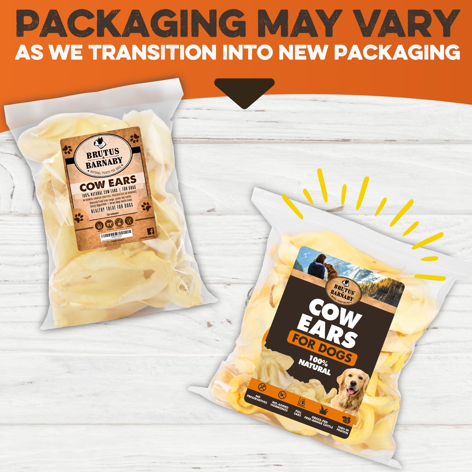 BRUTUS & BARNABY orejas de vaca corte grueso: snack masticable y entretenimiento seguro
