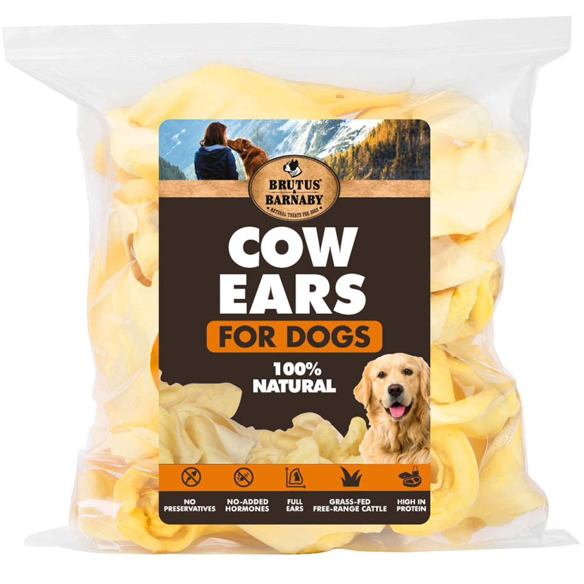 BRUTUS & BARNABY orejas de vaca enteras para perros, snack natural
