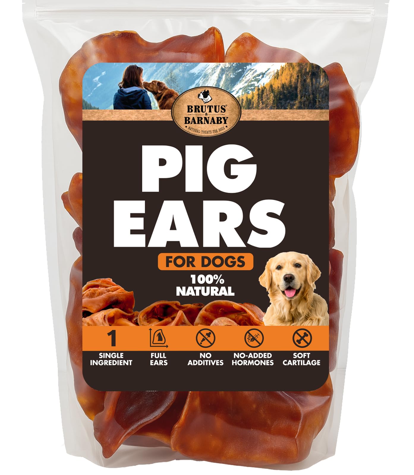 BRUTUS & BARNABY orejas de cerdo para perros - paquete, snack natural para masticar