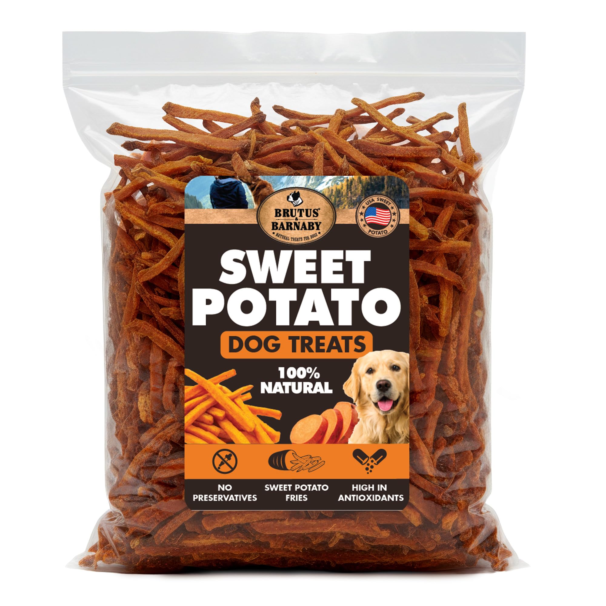 BRUTUS & BARNABY patata dulce fritas sin aditivos, snack saludable para perros.