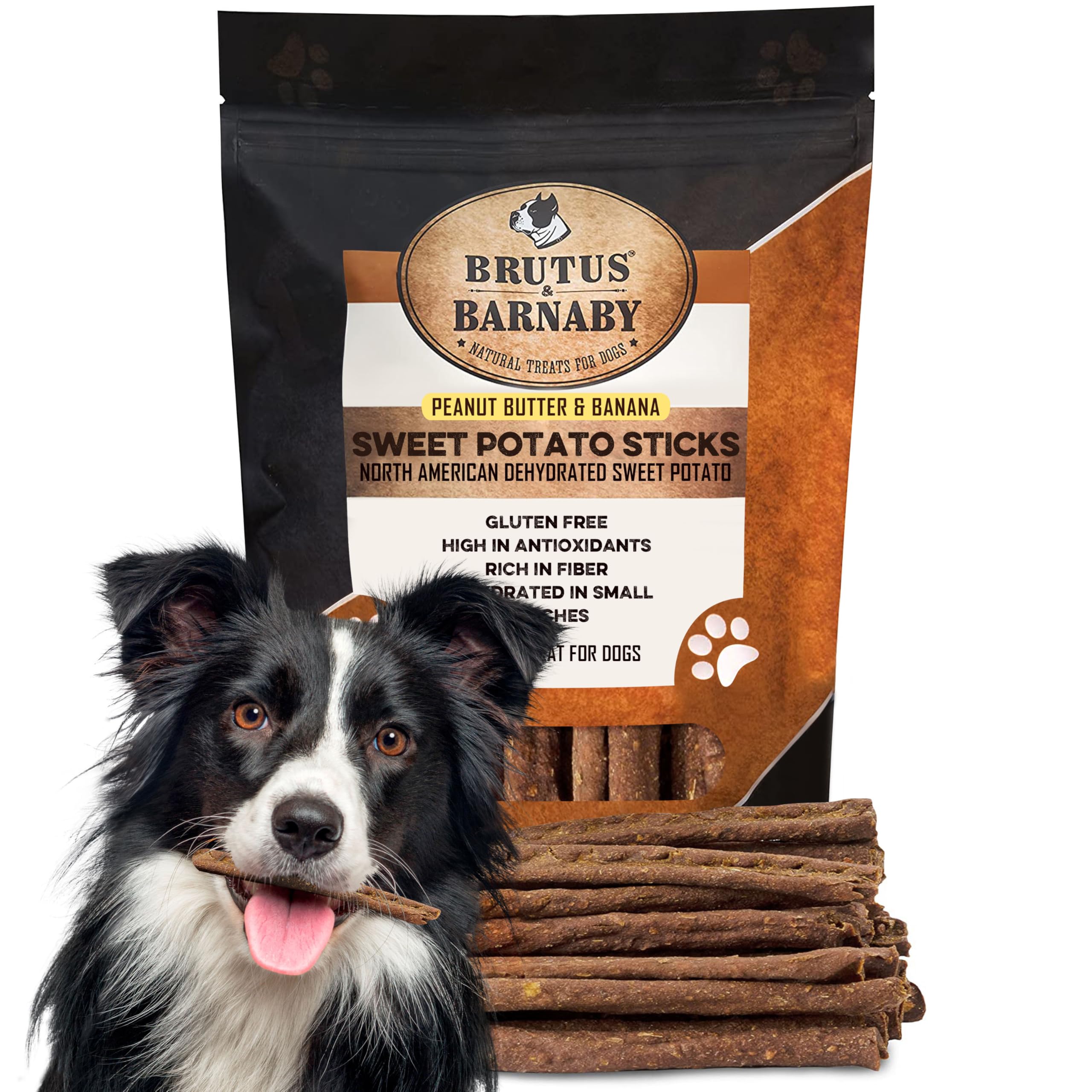 BRUTUS & BARNABY patatas dulces crujientes en paquete, snack delicioso para perros