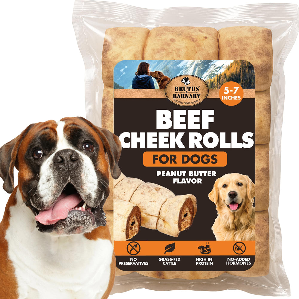 Brutus & Barnaby rollos cachete de res 5-pack para masticación prolongada en perros grandes