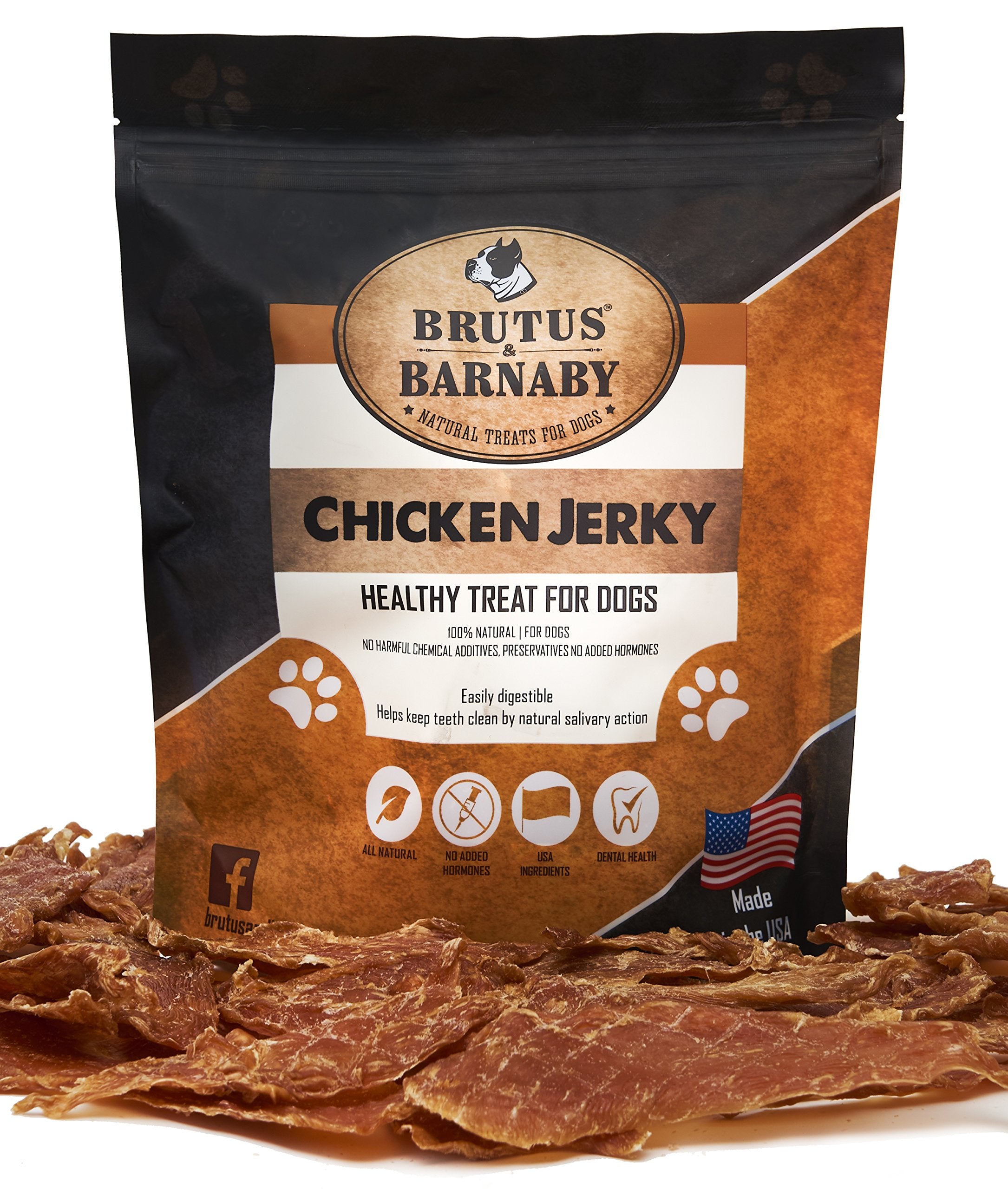 BRUTUS & BARNABY tiras deshidratadas de pollo, ideales para entrenamiento suave y premios.