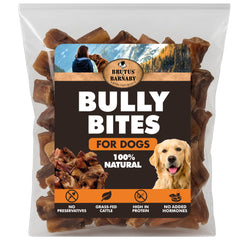 BRUTUS & BARNABY Bocados bully-stick sin grano para perros, tamaño y textura variable