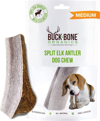 Buck Bone Organics astas de alce rebanadas mediano para perros, masticación duradera.
