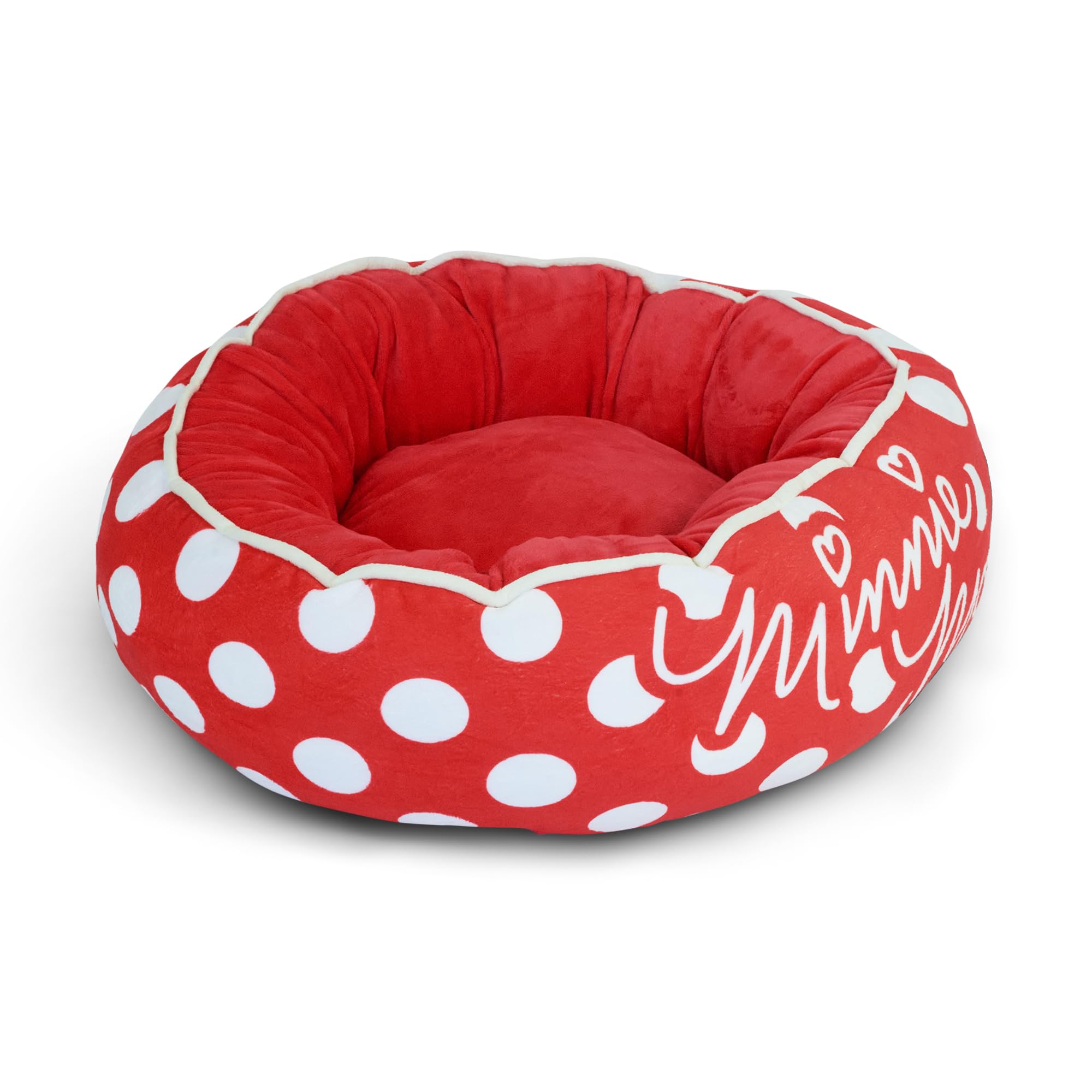 Cama Buckle-Down Minnie Mouse Donut con lunares rojos, toque decorativo.