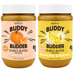 BUDDY BUDDER Barkin Banana + Pumpkin para perros, crema cremosa ideal como premio.