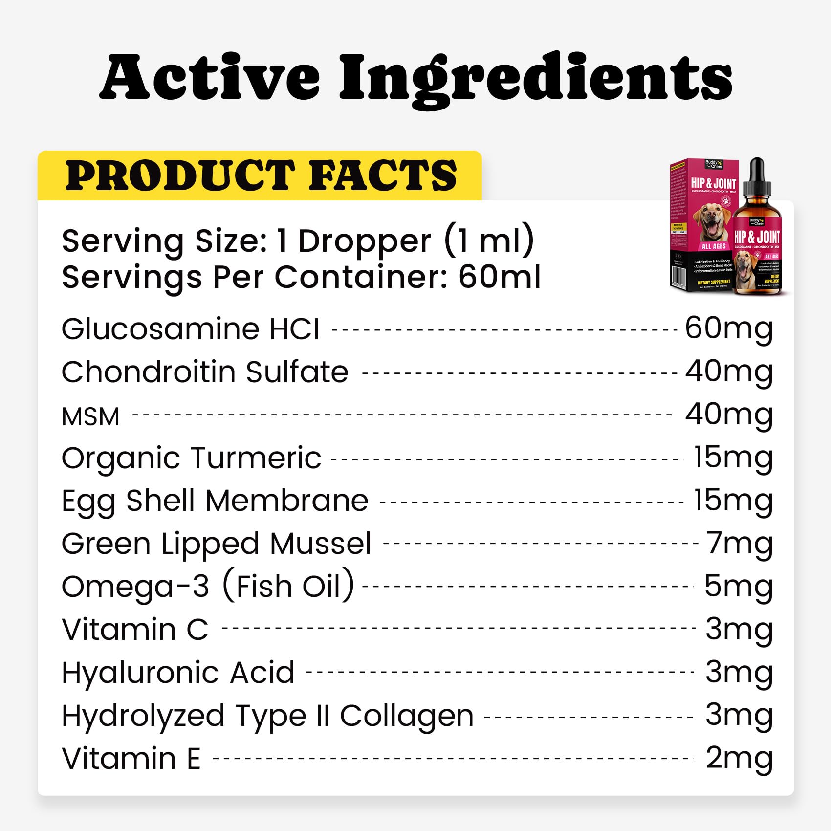 BuddyCheer etiqueta informativa: guía clara de ingredientes y dosis.