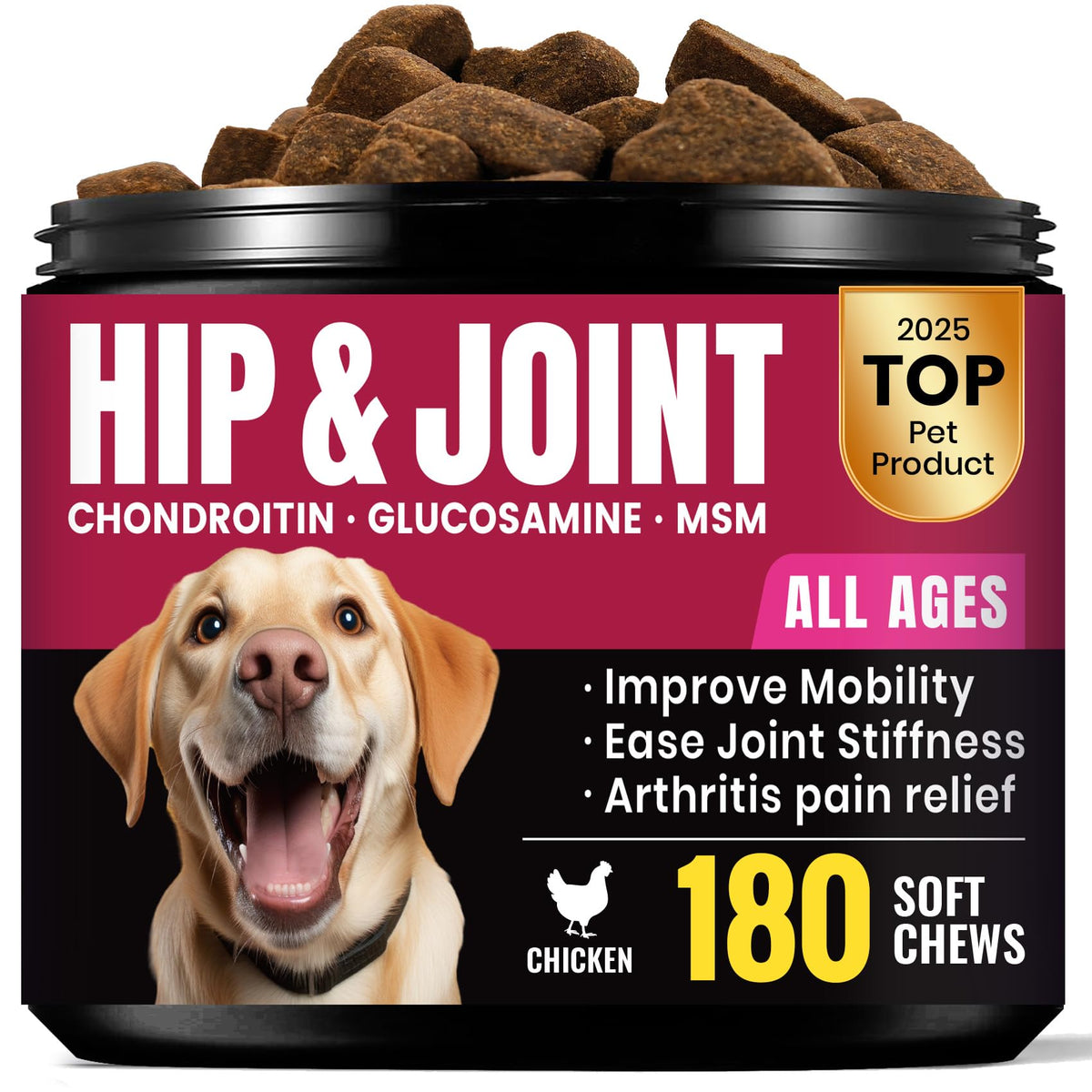 BuddyCheer glucosamina para perros, bote de 180 masticables, para apoyar la movilidad.