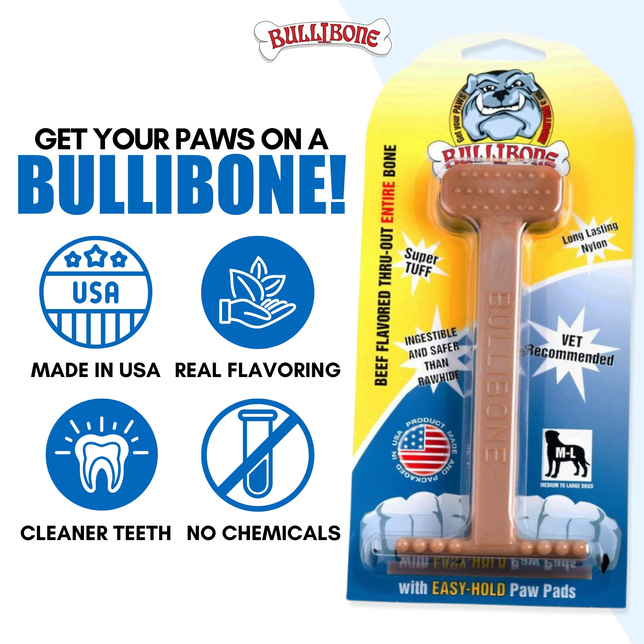 Texture nylon Bullibone stimule les dents et les gencives.