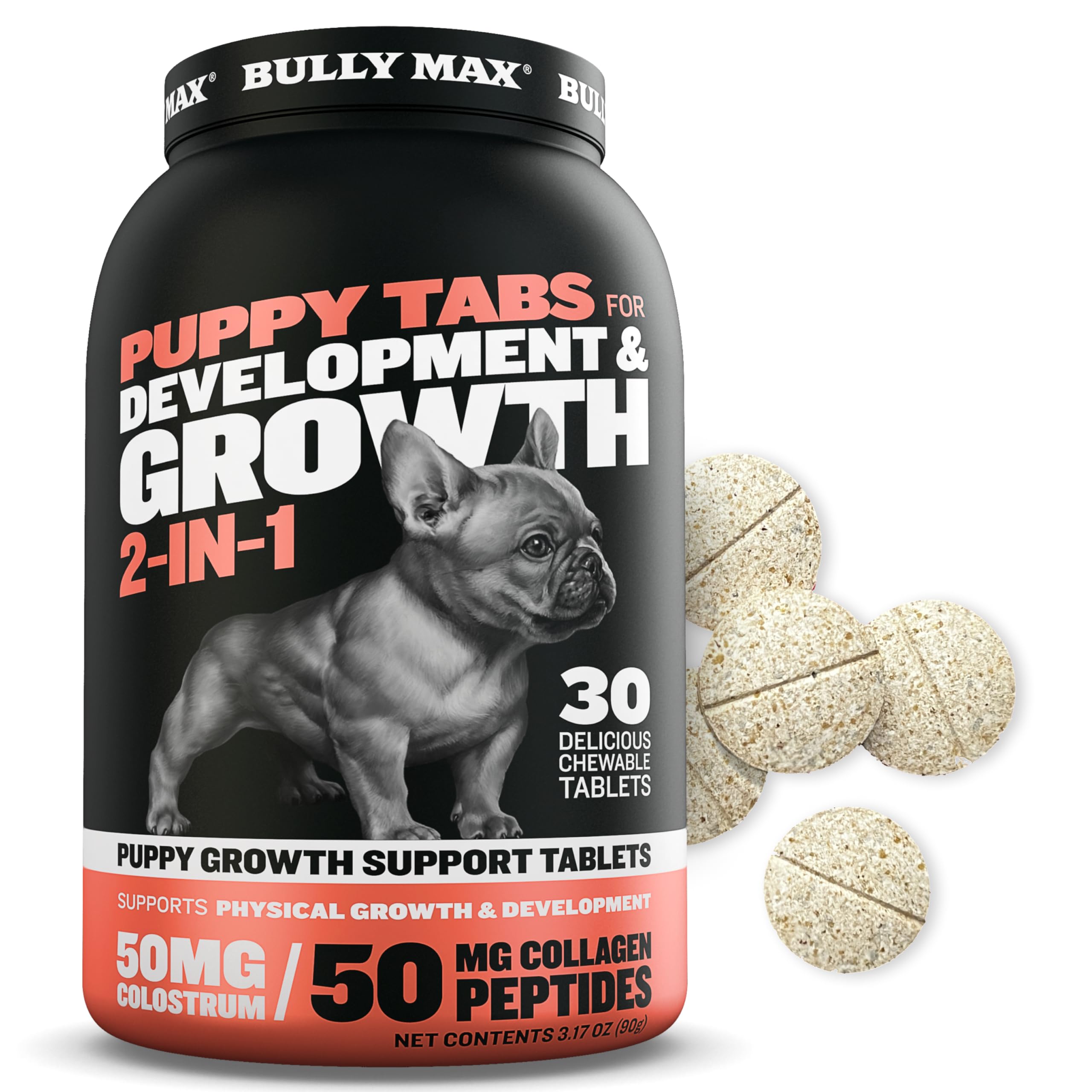 Bully Max Cachorros Multivitamin Tabletas Frasco: apoyo al crecimiento saludable.