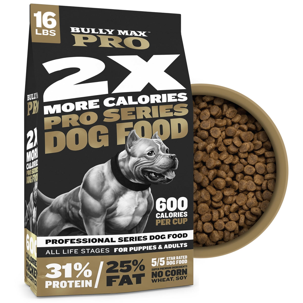 Bully Max Pro 2X croquetas de pollo para perros activos y en crecimiento.