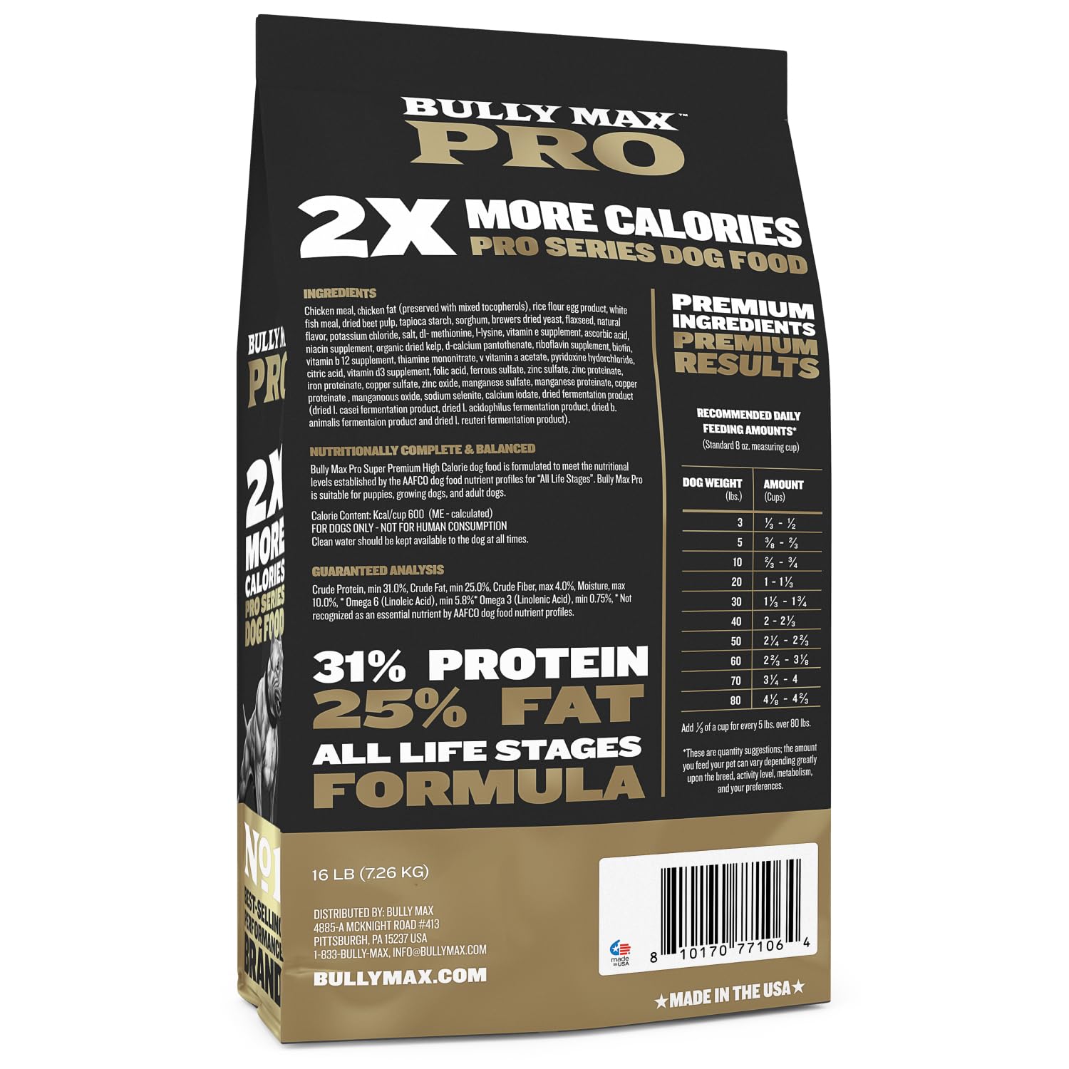 Bully Max Pro 2X bolsa de alimento con alta densidad calórica para ganar peso.