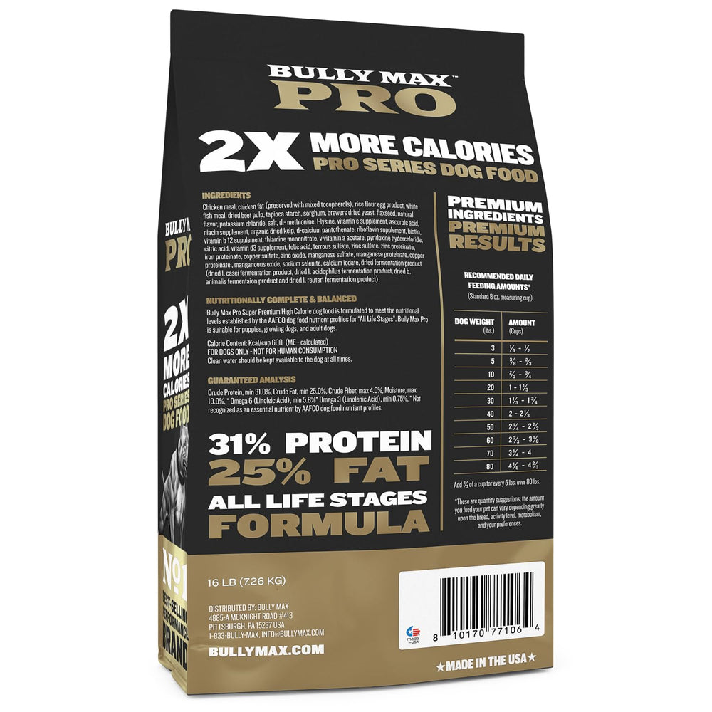 Bully Max Pro 2X bolsa de alimento con alta densidad calórica para ganar peso.