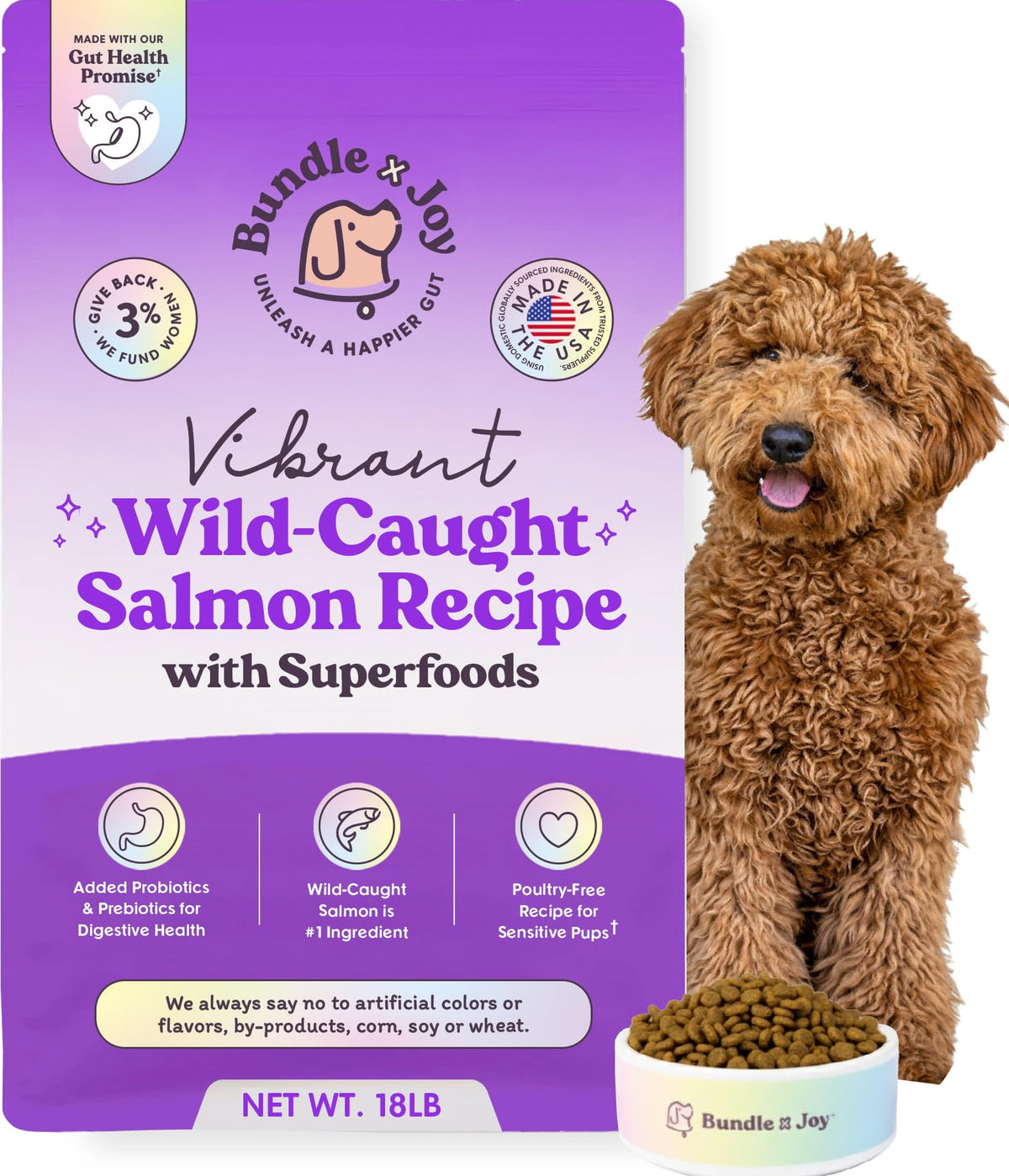Bundle x Joy alimento seco para perros con salmón real, apoyo a la digestión.
