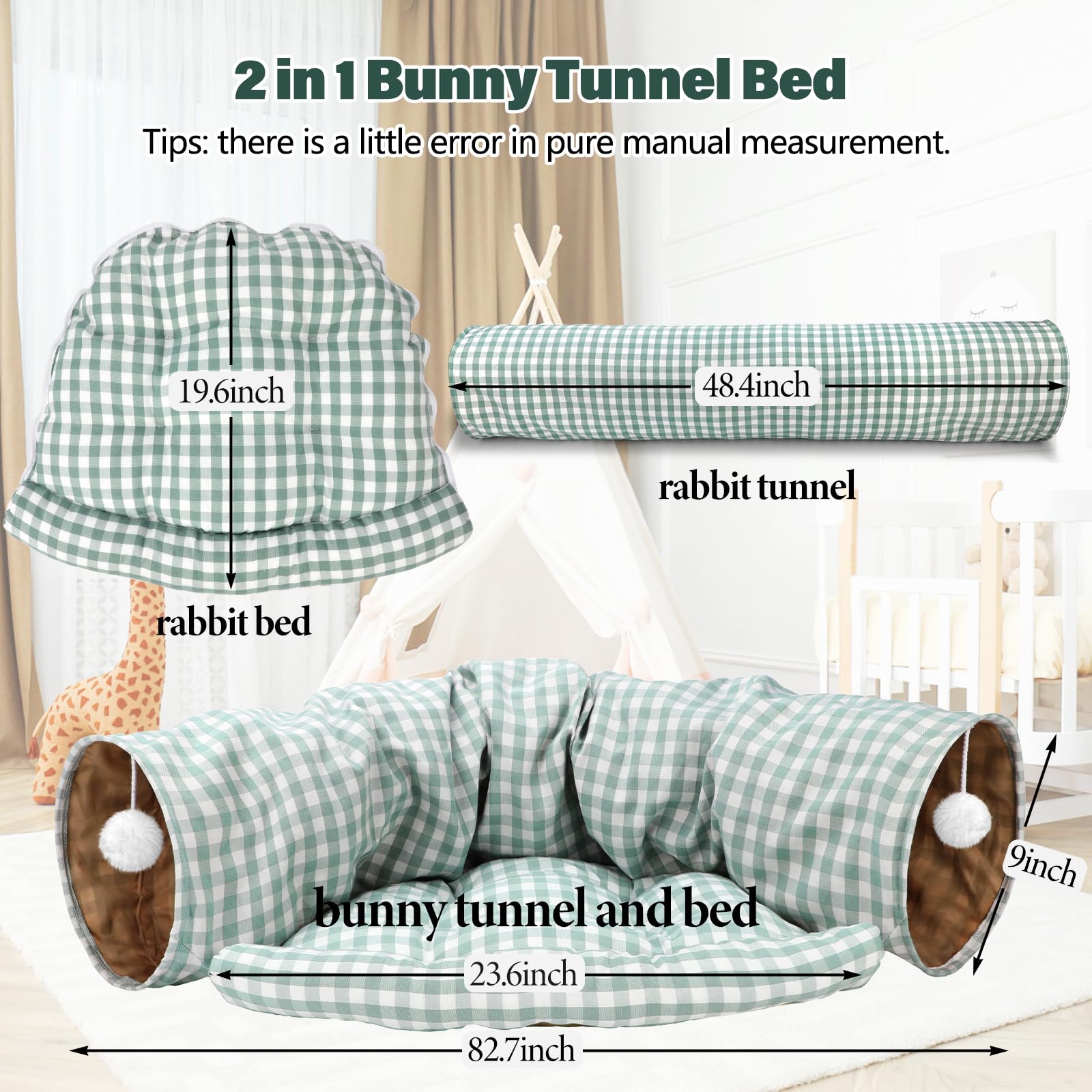 BWOGUE Bunny Tunnel Bed con bola móvil integrada para diversión segura
