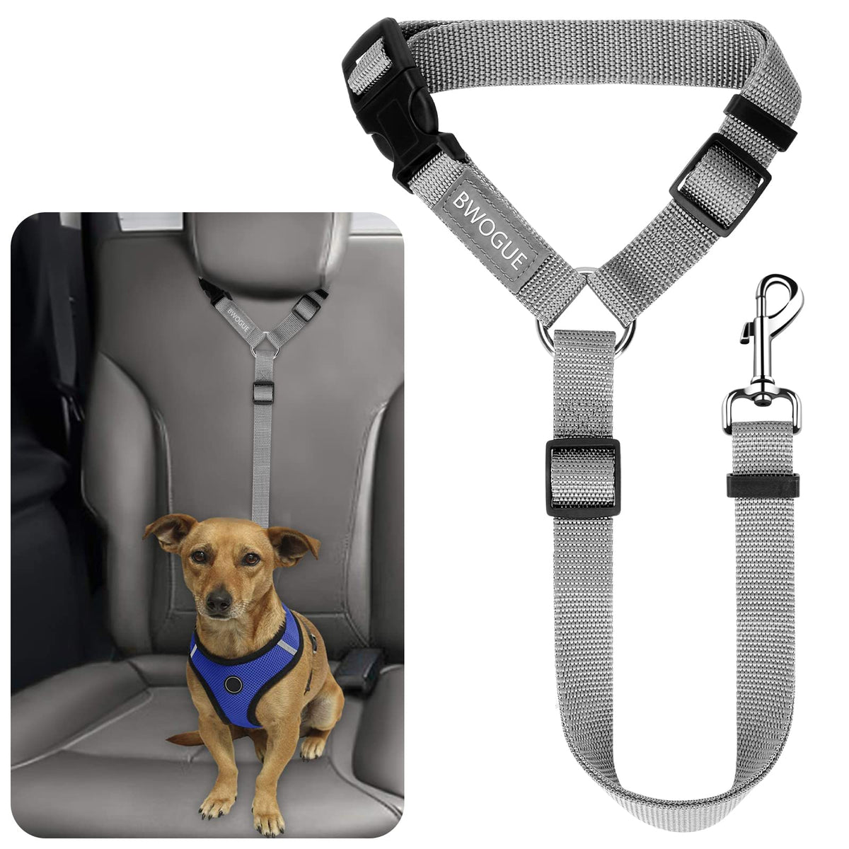 BWOGUE cinturon de asiento para perro, seguridad en el coche durante el viaje.