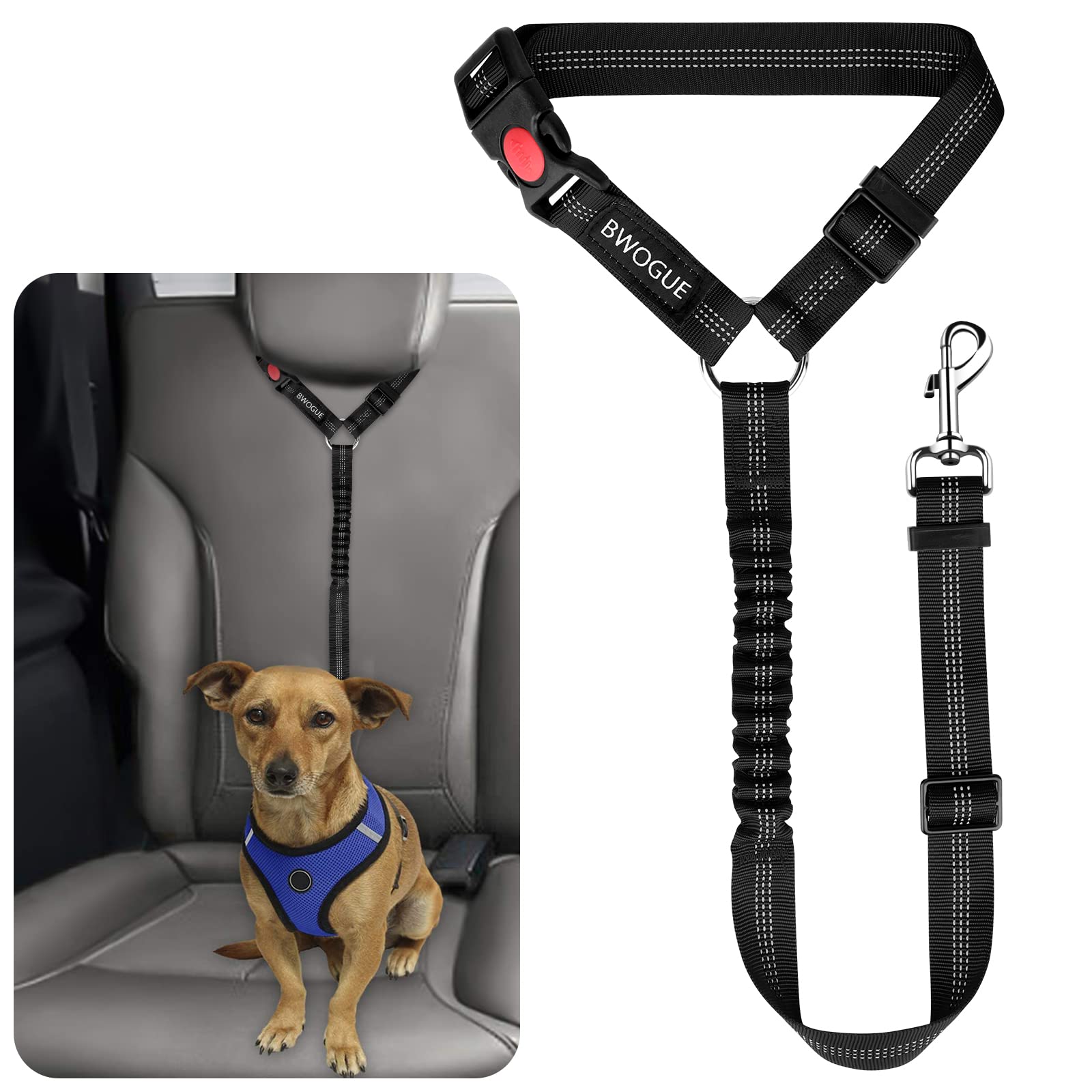 BWOGUE Correa seguridad para perro fijada al cabezal del coche para viajes más seguros