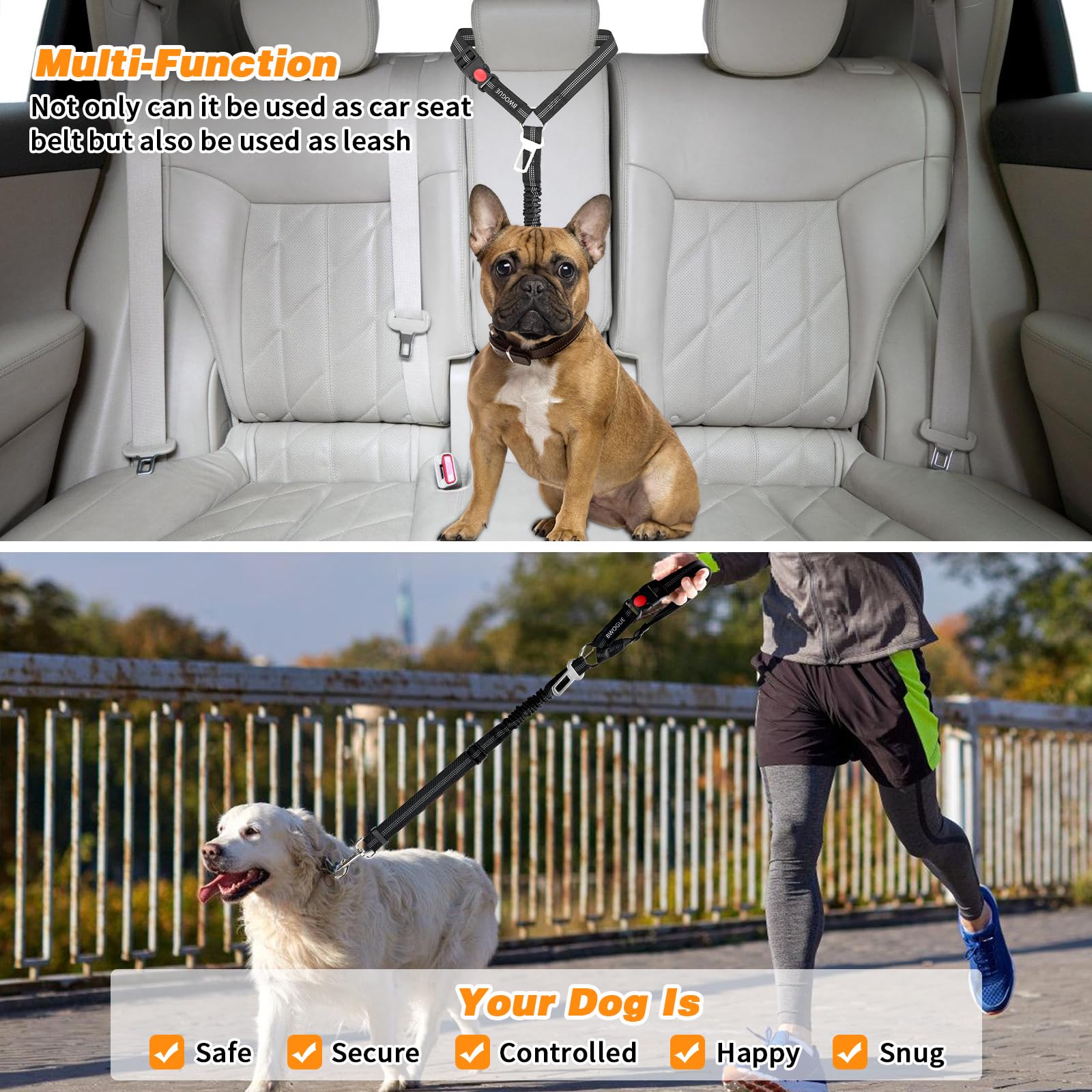 BWOGUE refuerzo-cabezal-seguridad-vial-perro protege al perro cerca del respaldo.