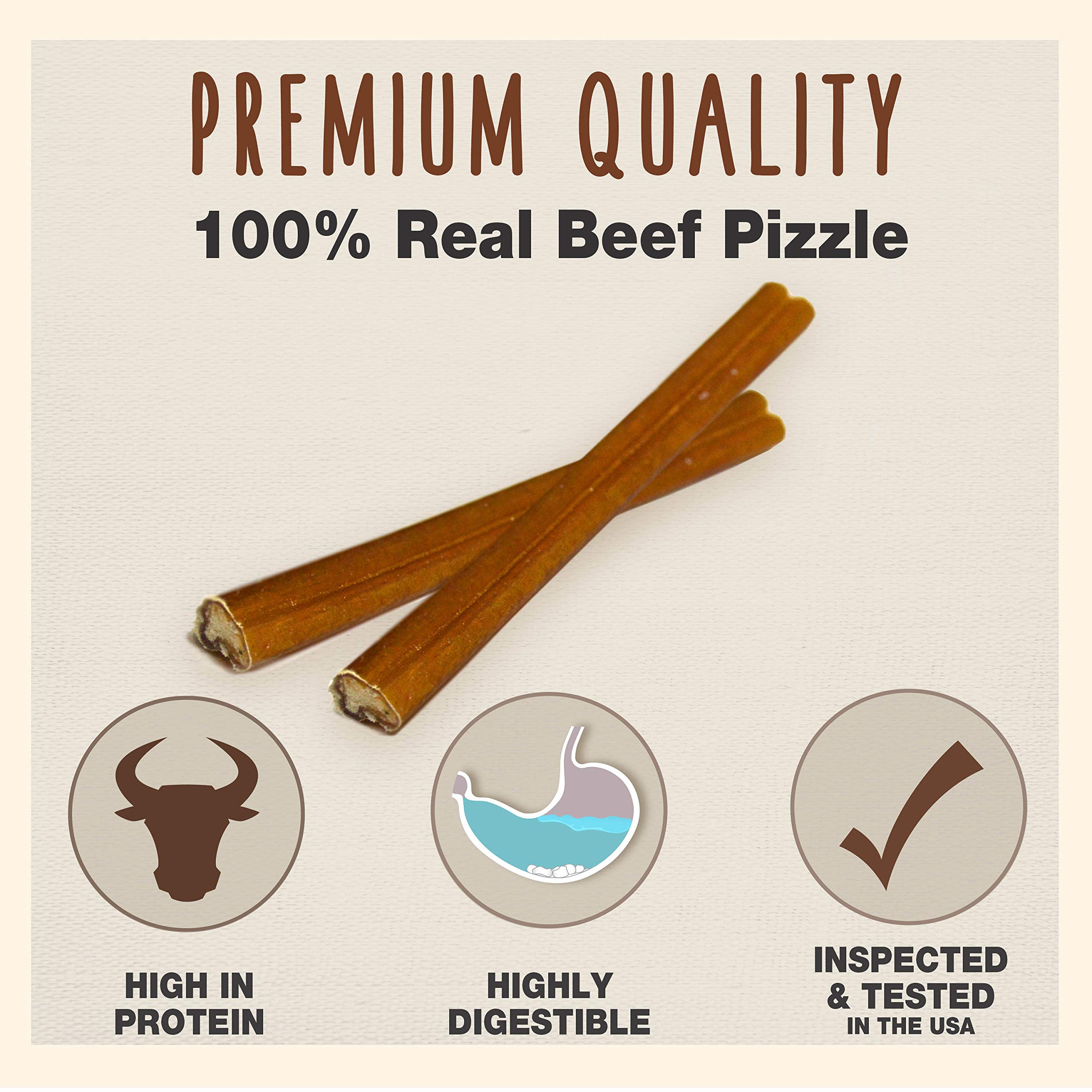 Cadet Bully Sticks: pizzle de vacuno sin granos, uso diario seguro para perros pequeños.