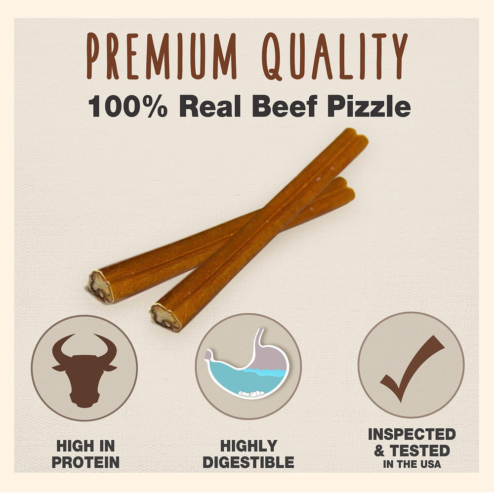 Cadet Bully Sticks: pizzle de vacuno sin granos, uso diario seguro para perros pequeños.