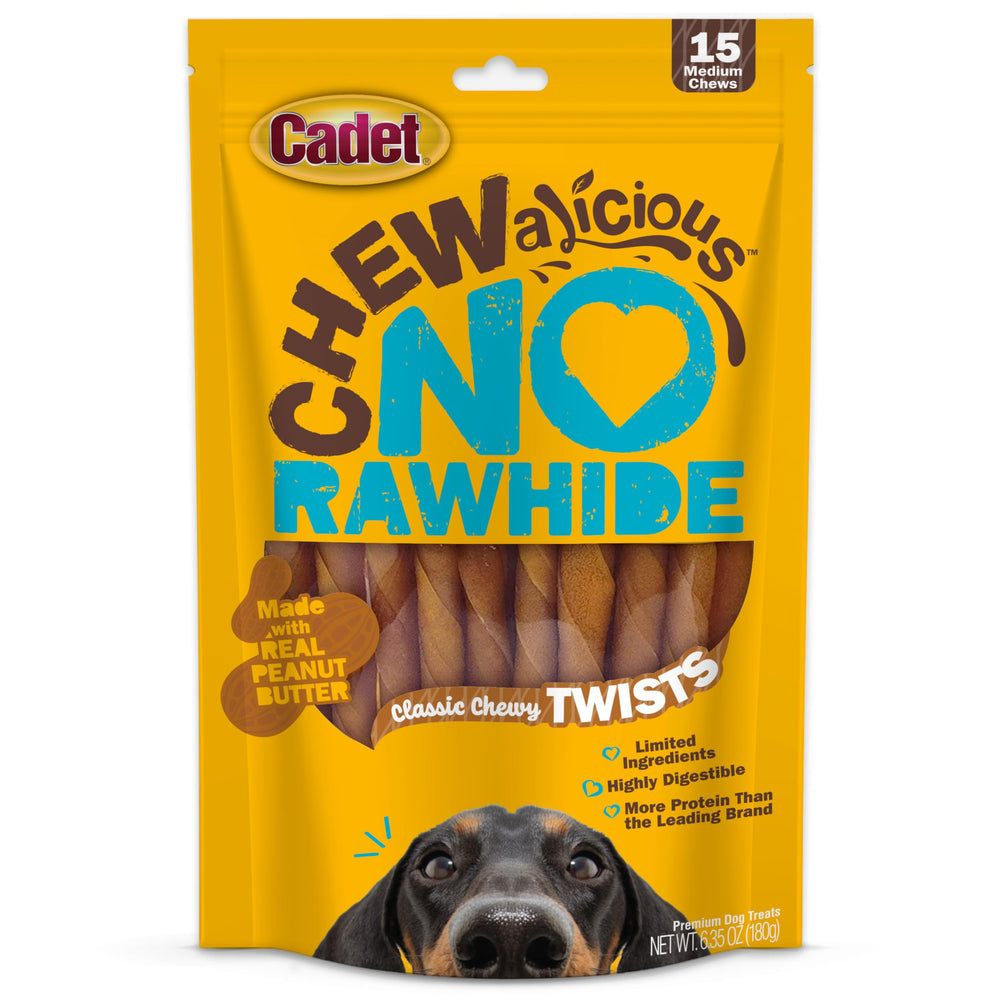 Cadet giros masticables clásicos con mantequilla de maní real, ideal para entretenimiento prolongado.