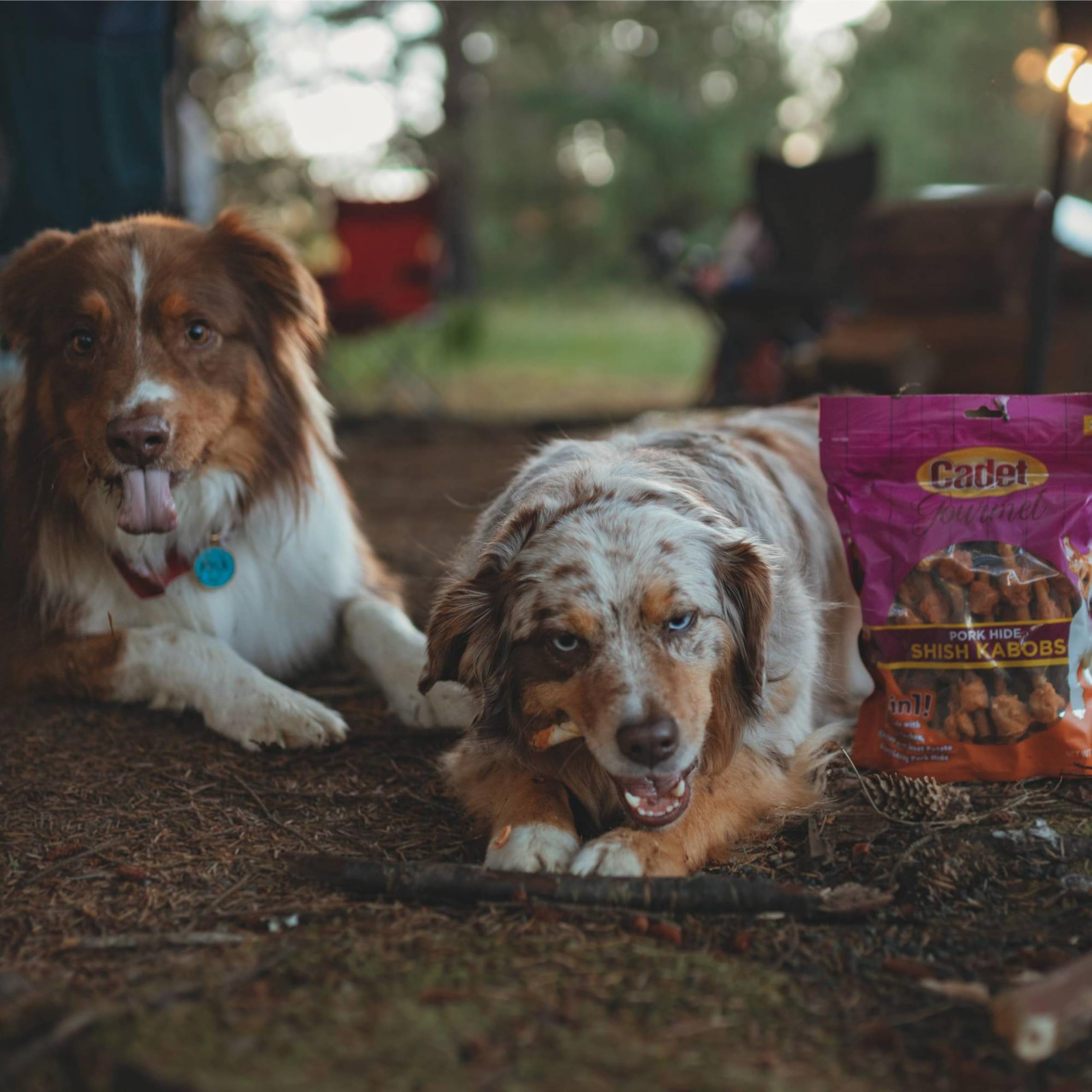 Cadet Gourmet brochetas para perros pequeños envueltas en cerdo y pollo.