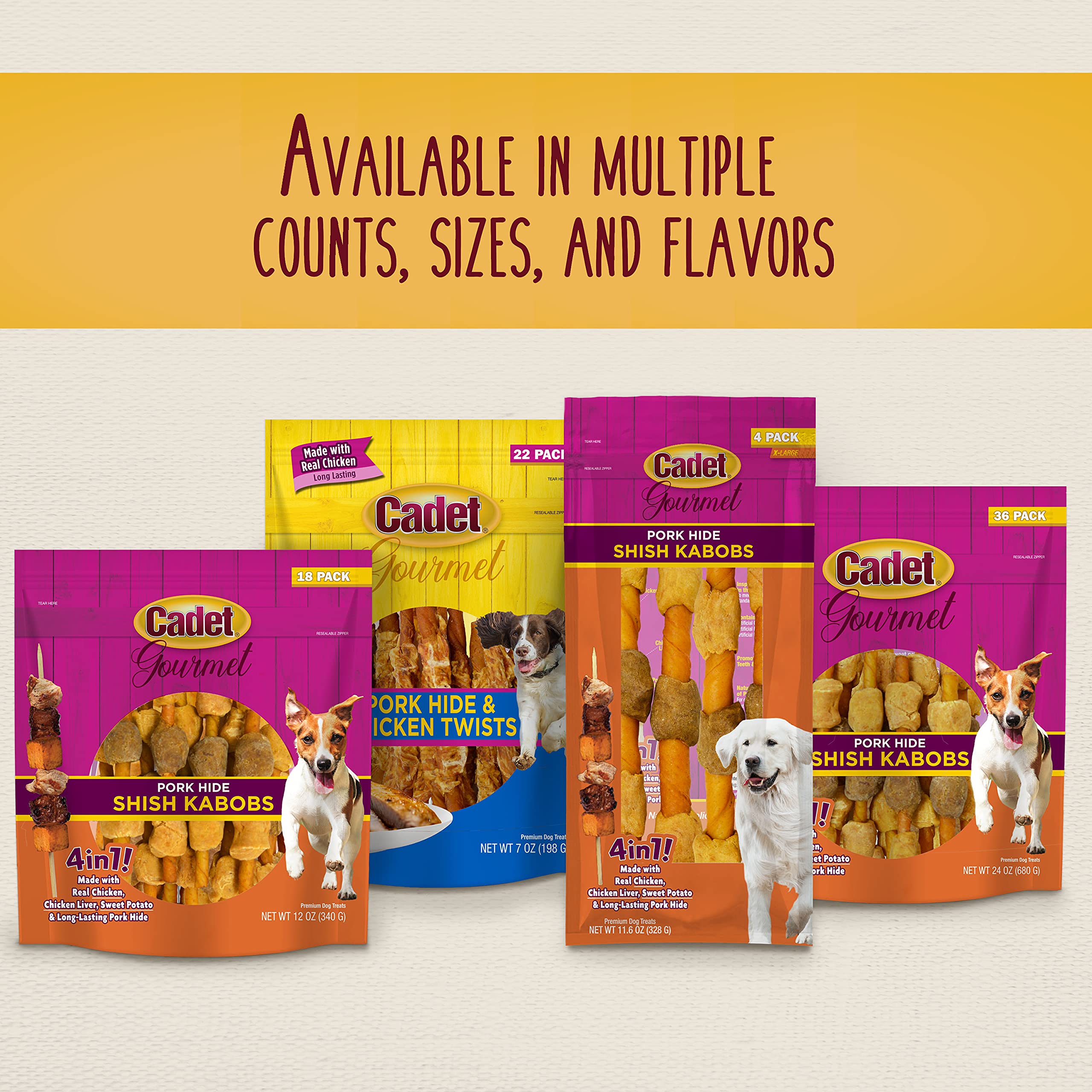 Cadet Gourmet Shish Kabob: empaque de 18 palitos, premio para perros bien portados.