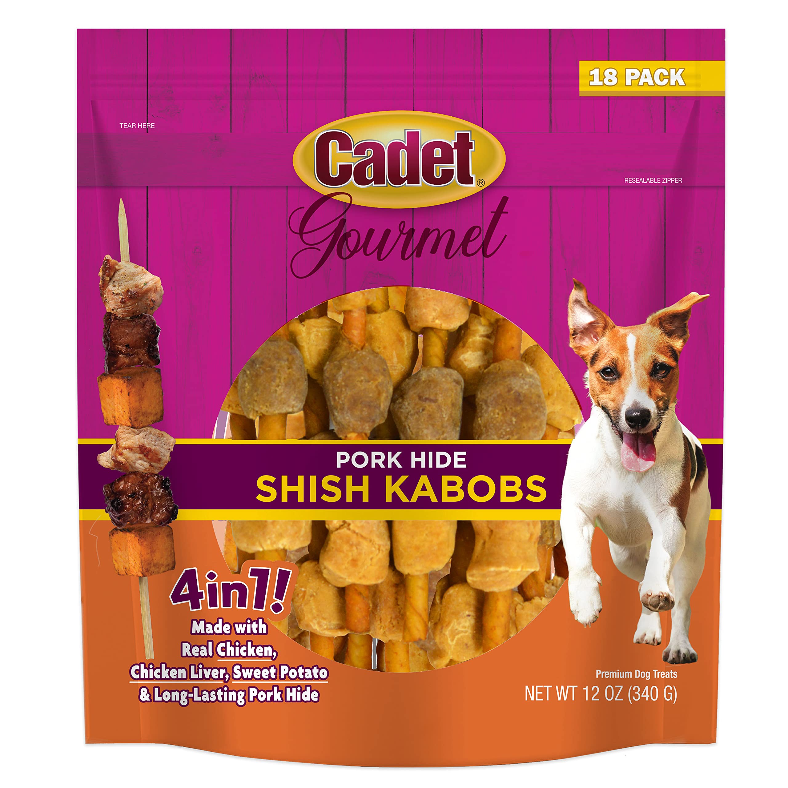 Cadet Gourmet Shish Kabob: tiras de 5 pulgadas para perros pequeños, sabor irresistible.