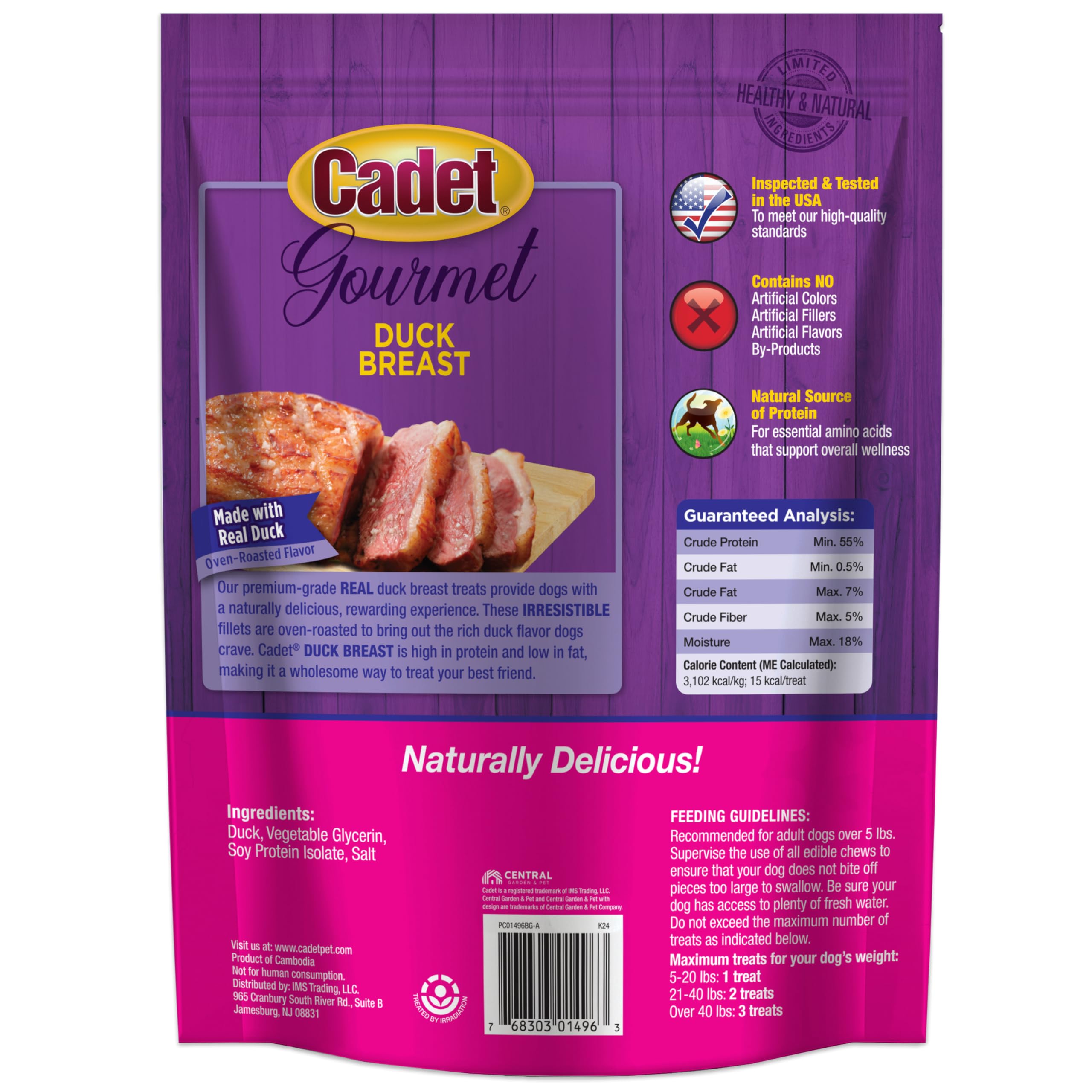 Cadet Gourmet Tiras de pato sabor intenso para merienda diaria.