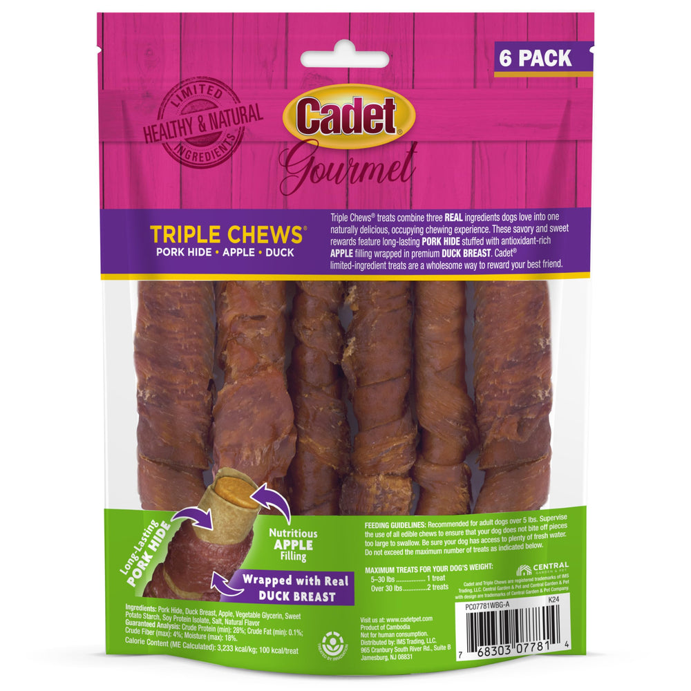 Cadet Gourmet Triple Chews sin colorantes artificiales, snack seguro.